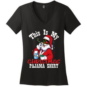 Black African American Santa Claus Christmas Pajamas 2023 Women's V-Neck T-Shirt