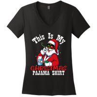 Black African American Santa Claus Christmas Pajamas 2023 Women's V-Neck T-Shirt