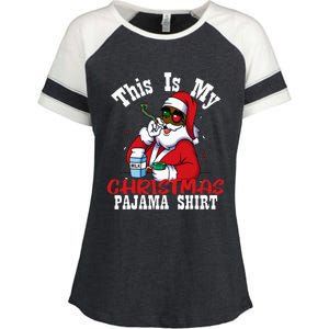 Black African American Santa Claus Christmas Pajamas 2023 Enza Ladies Jersey Colorblock Tee