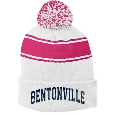 Bentonville Arkansas Ar Vintage Sports Design Stripe Pom Pom Beanie