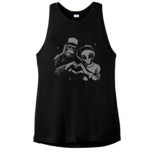 Bigfoot And Alien Sasquatch Love Hand Sign Gift Ladies PosiCharge Tri-Blend Wicking Tank