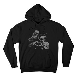 Bigfoot And Alien Sasquatch Love Hand Sign Gift Hoodie