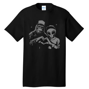 Bigfoot And Alien Sasquatch Love Hand Sign Gift Tall T-Shirt