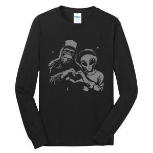 Bigfoot And Alien Sasquatch Love Hand Sign Gift Tall Long Sleeve T-Shirt