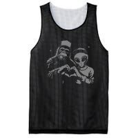 Bigfoot And Alien Sasquatch Love Hand Sign Gift Mesh Reversible Basketball Jersey Tank