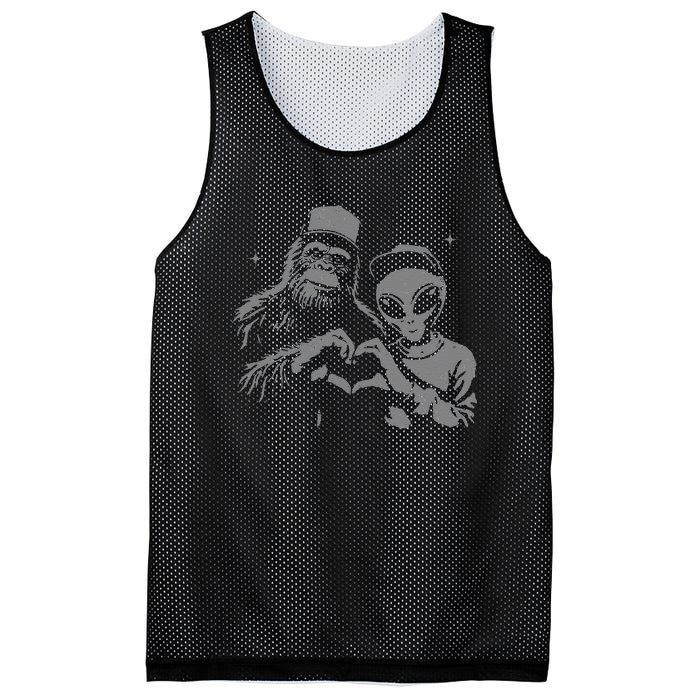 Bigfoot And Alien Sasquatch Love Hand Sign Gift Mesh Reversible Basketball Jersey Tank