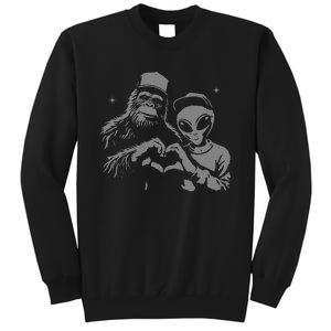 Bigfoot And Alien Sasquatch Love Hand Sign Gift Tall Sweatshirt