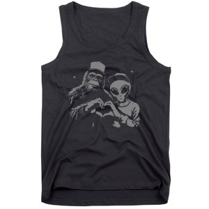 Bigfoot And Alien Sasquatch Love Hand Sign Gift Tank Top