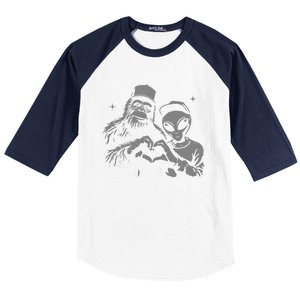 Bigfoot And Alien Sasquatch Love Hand Sign Gift Baseball Sleeve Shirt