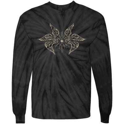 Biblically Accurate Archangel Wings Star Emo Alt Goth Tie-Dye Long Sleeve Shirt