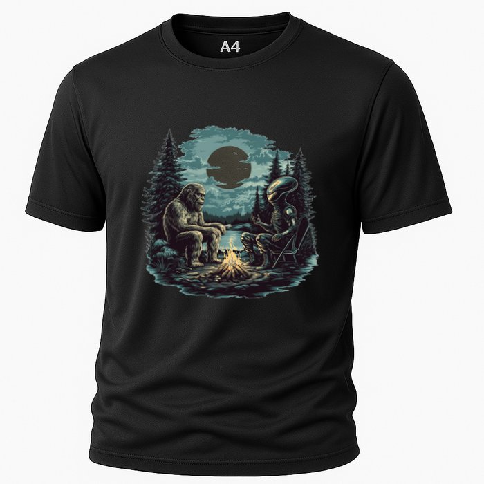 Bigfoot And Alien Camping Fire Cooling Performance Crew T-Shirt