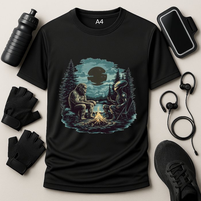 Bigfoot And Alien Camping Fire Cooling Performance Crew T-Shirt