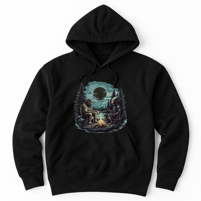 Bigfoot And Alien Camping Fire Hoodie