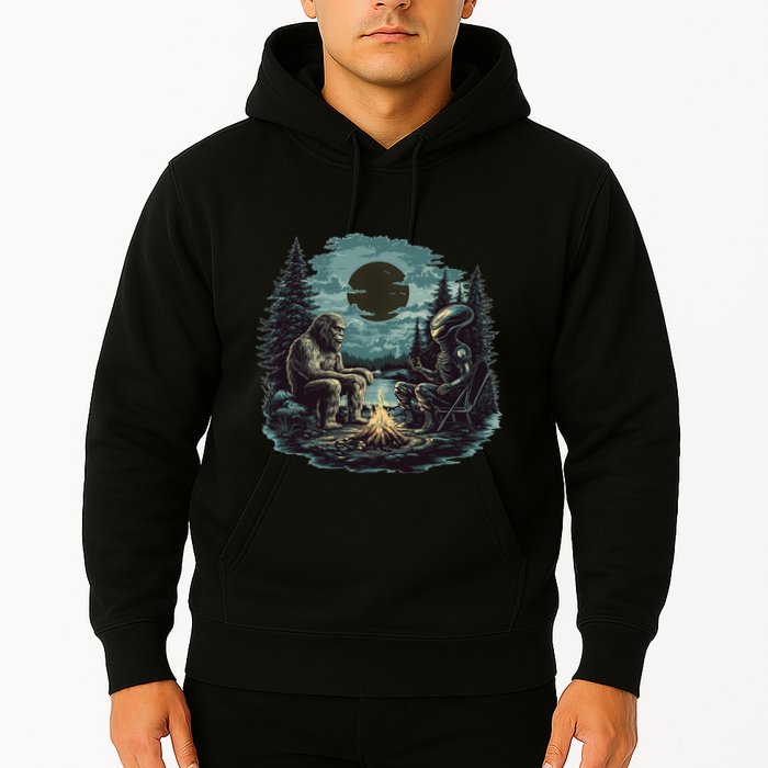 Bigfoot And Alien Camping Fire Hoodie