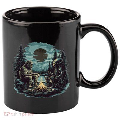 Bigfoot And Alien Camping Fire 11oz C Handle Ceramic Mug
