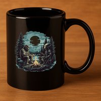 Bigfoot And Alien Camping Fire 11oz C Handle Ceramic Mug