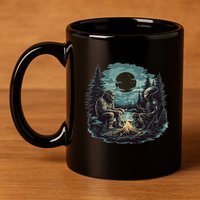 Bigfoot And Alien Camping Fire 11oz C Handle Ceramic Mug