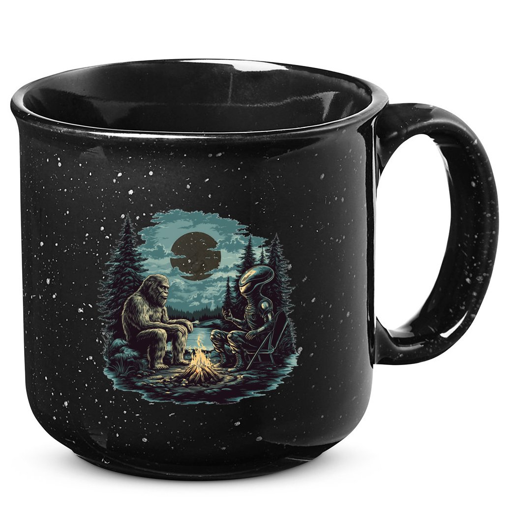 Bigfoot And Alien Camping Fire 15oz Campfire Ceramic Mug