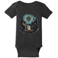 Bigfoot And Alien Camping Fire Baby Bodysuit
