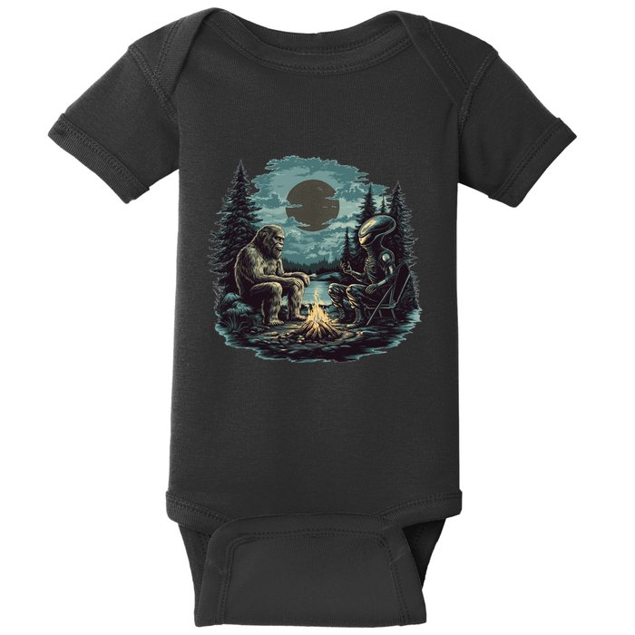 Bigfoot And Alien Camping Fire Baby Bodysuit