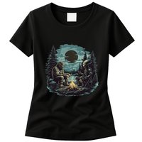 Bigfoot And Alien Camping Fire Womens T-Shirt