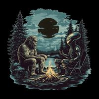 Bigfoot And Alien Camping Fire Womens T-Shirt
