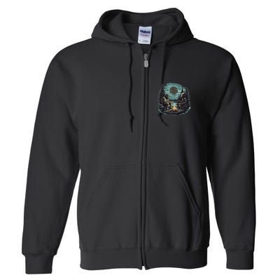 Bigfoot And Alien Camping Fire Full Zip Hoodie
