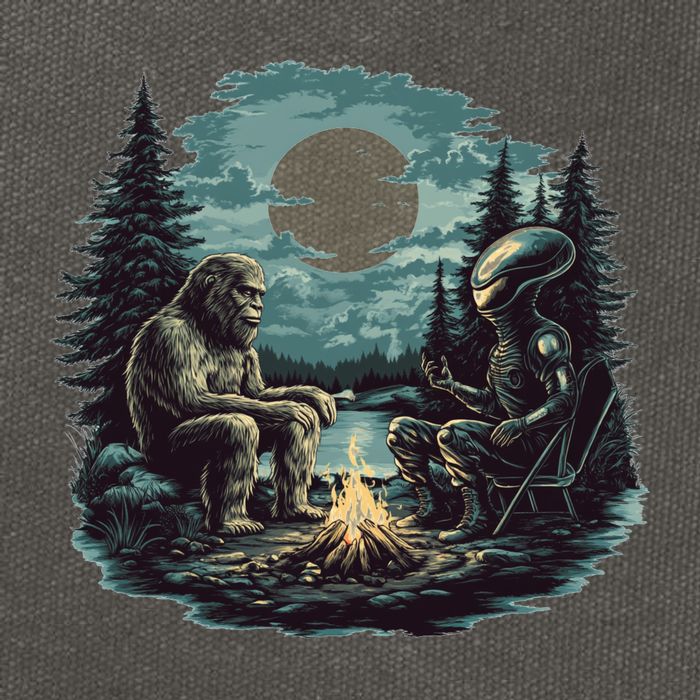 Bigfoot And Alien Camping Fire Cotton Canvas Backpack
