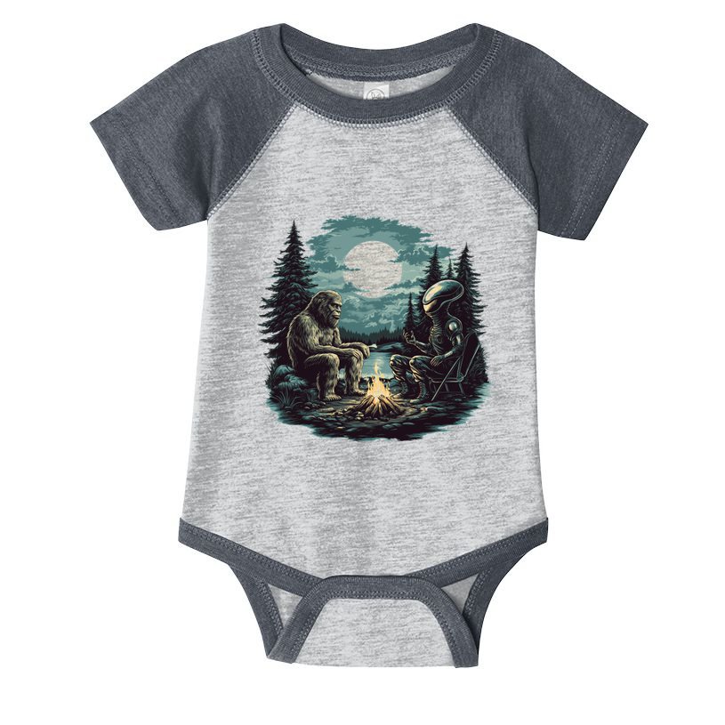 Bigfoot And Alien Camping Fire Infant Baby Jersey Bodysuit