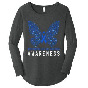 Butterfly ALS Awareness Month Blue Ribbon Support Squad Women's Perfect Tri Tunic Long Sleeve Shirt