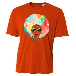 Beautiful African American Black Woman With Paint Swirl Afro Cooling Performance Crew T-Shirt