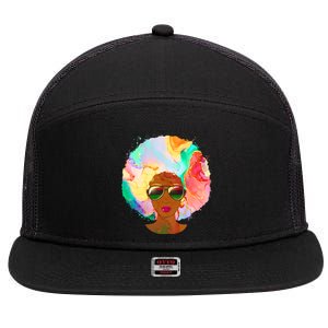 Beautiful African American Black Woman With Paint Swirl Afro 7 Panel Mesh Trucker Snapback Hat