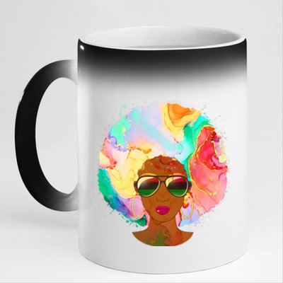 Beautiful African American Black Woman With Paint Swirl Afro 11oz Black Color Changing Mug