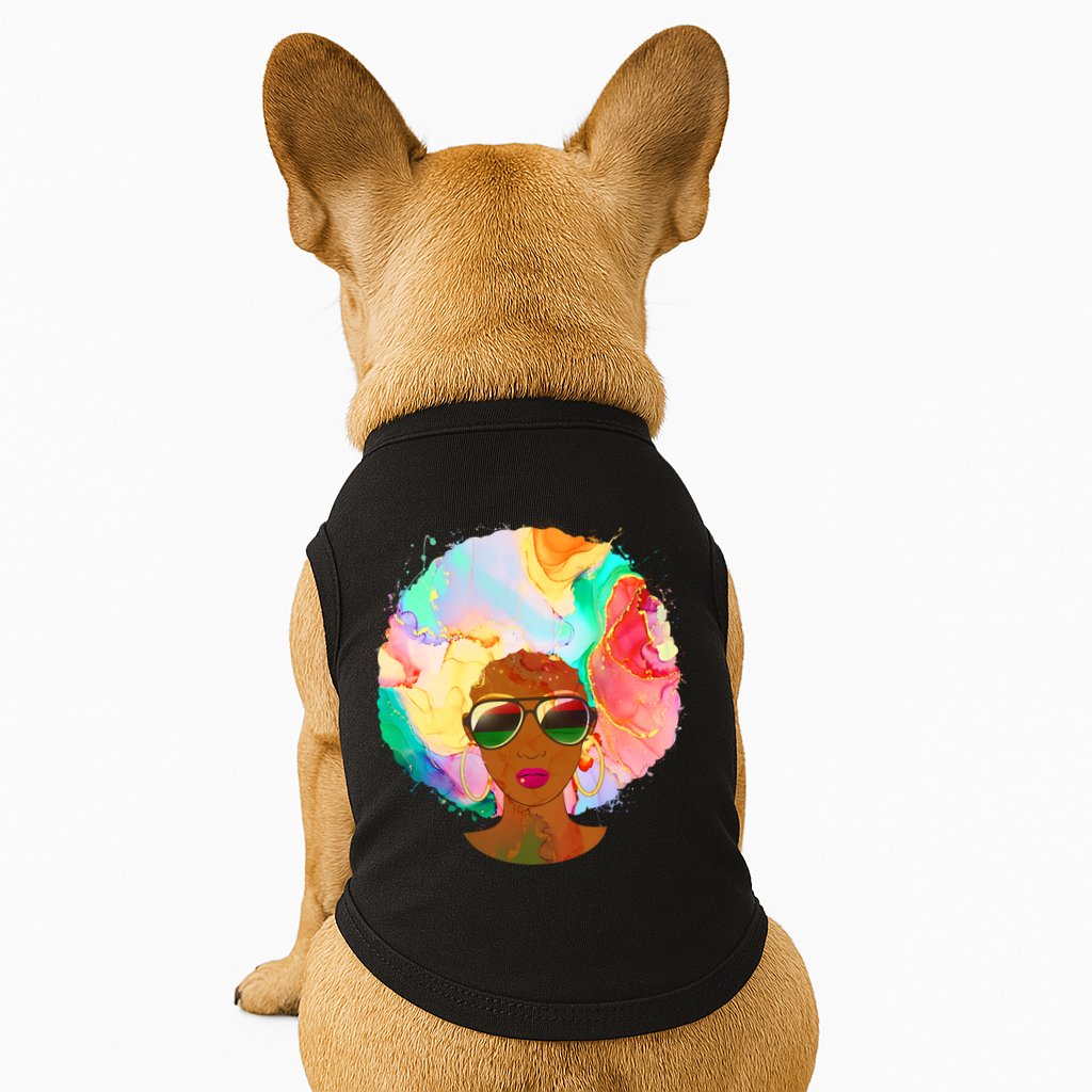 Beautiful African American Black Woman With Paint Swirl Afro Doggie Tank