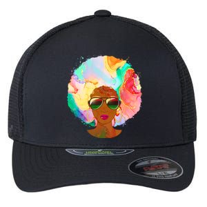 Beautiful African American Black Woman With Paint Swirl Afro Flexfit Unipanel Trucker Cap