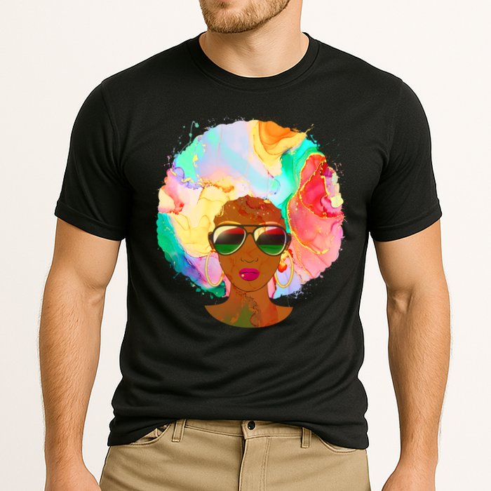 Beautiful African American Black Woman With Paint Swirl Afro Performance Shirt