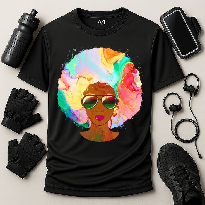 Beautiful African American Black Woman With Paint Swirl Afro Performance Shirt