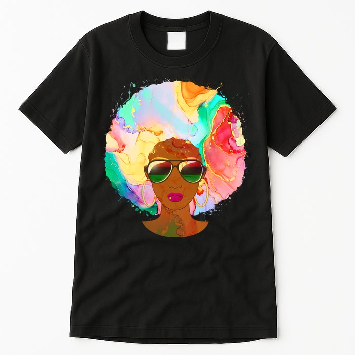 Beautiful African American Black Woman With Paint Swirl Afro Tall T-Shirt