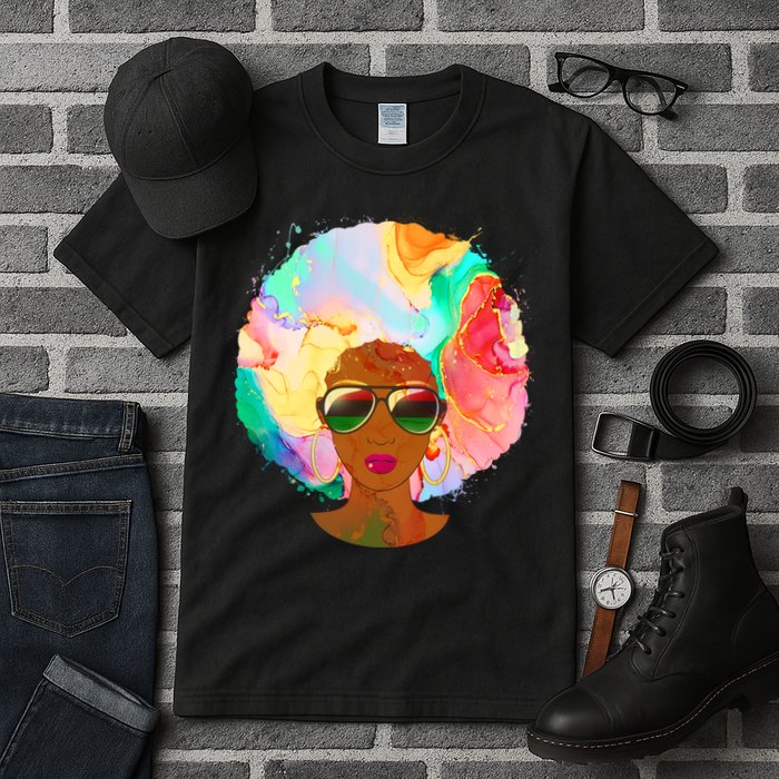 Beautiful African American Black Woman With Paint Swirl Afro Tall T-Shirt