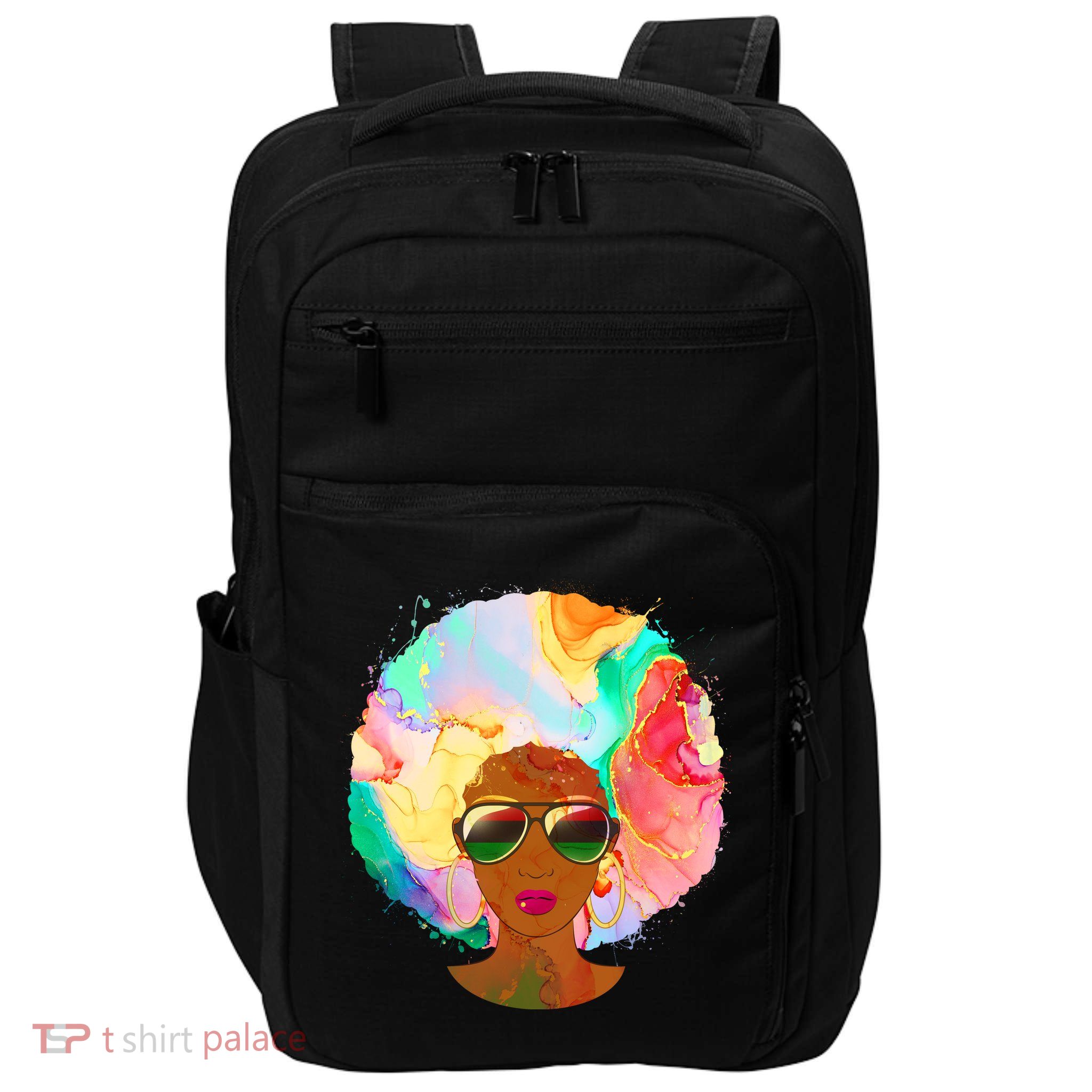 Beautiful African American Black Woman With Paint Swirl Afro Impact Tech Backpack