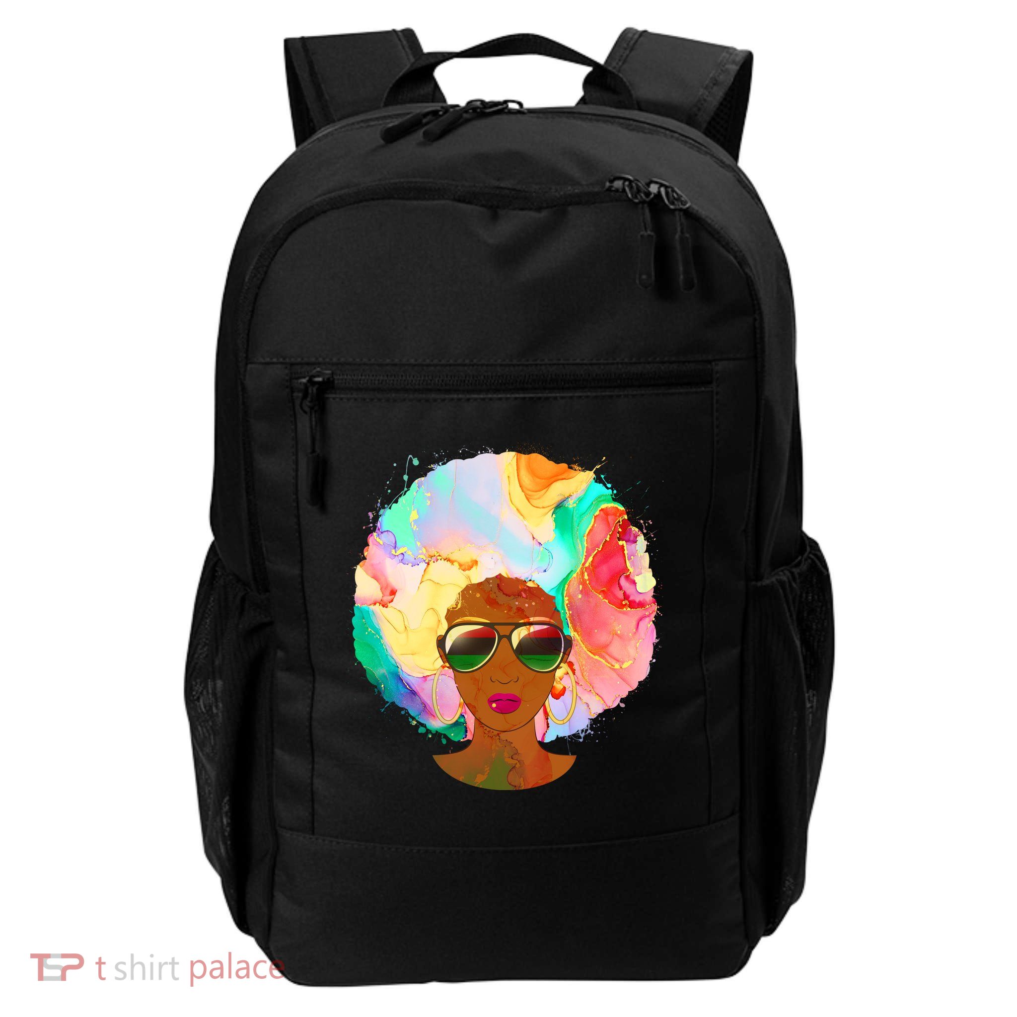 Beautiful African American Black Woman With Paint Swirl Afro Daily Commute Backpack