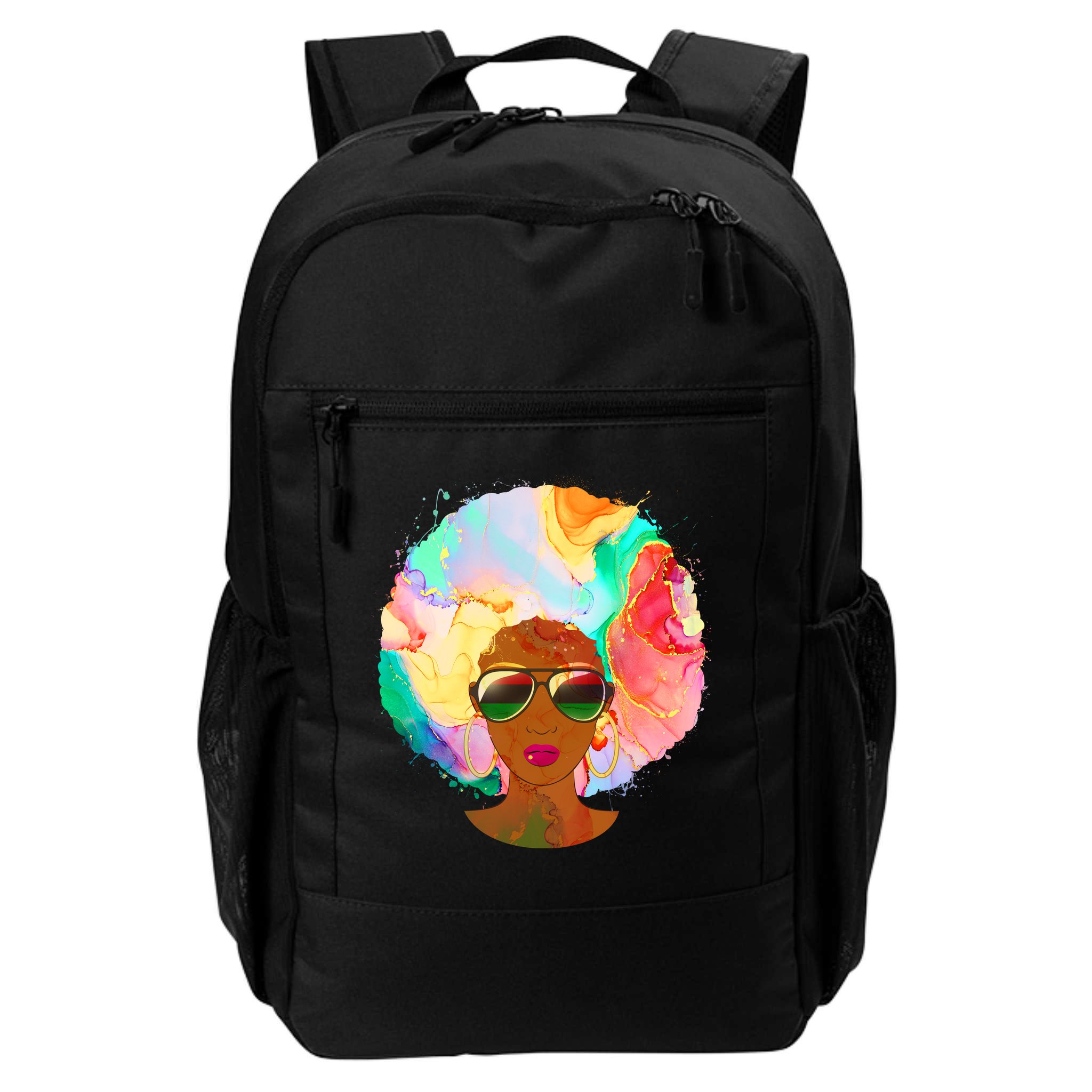 Beautiful African American Black Woman With Paint Swirl Afro Backpack