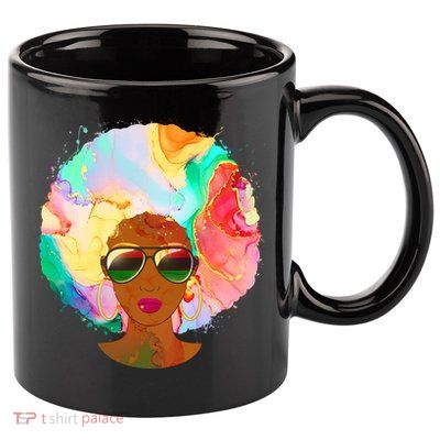 Beautiful African American Black Woman With Paint Swirl Afro 11oz C Handle Ceramic Mug