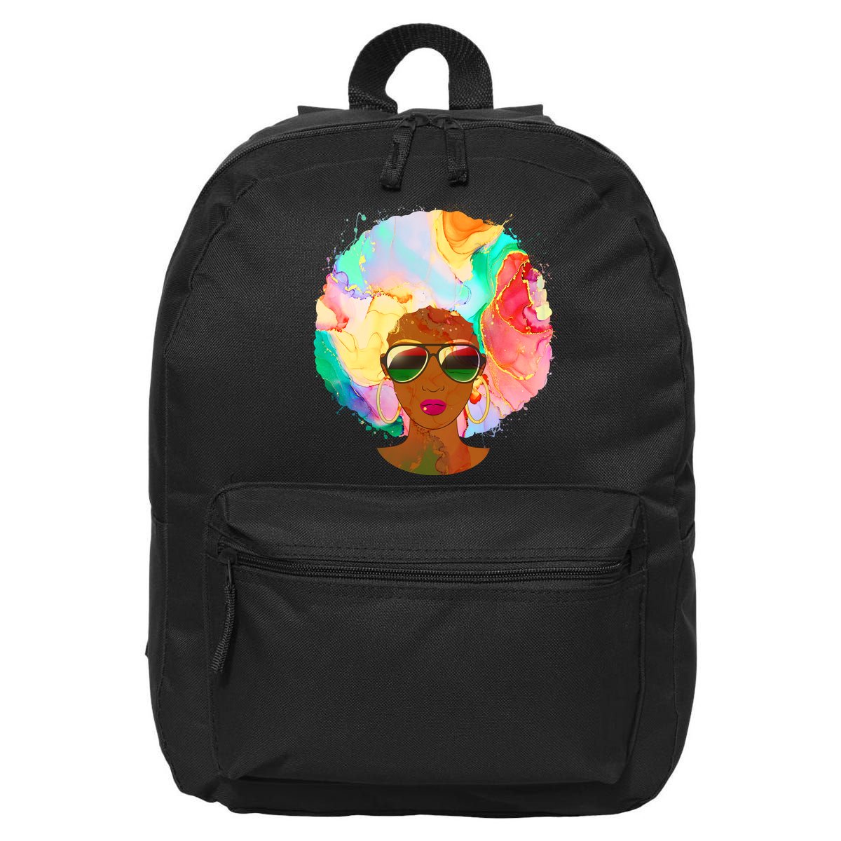 Beautiful African American Black Woman With Paint Swirl Afro 16 in Basic Backpack