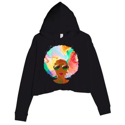 Beautiful African American Black Woman With Paint Swirl Afro Crop Fleece Hoodie