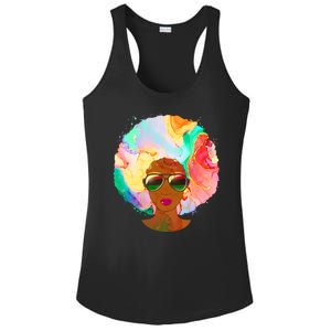 Beautiful African American Black Woman With Paint Swirl Afro Ladies PosiCharge Competitor Racerback Tank