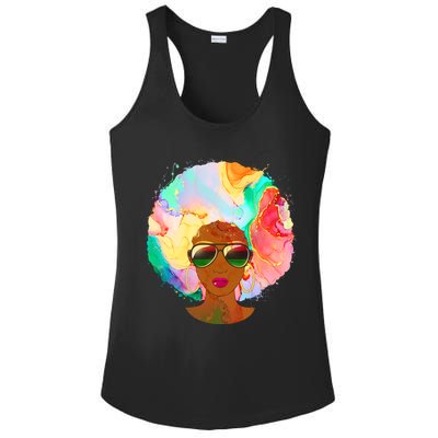 Beautiful African American Black Woman With Paint Swirl Afro Ladies PosiCharge Competitor Racerback Tank