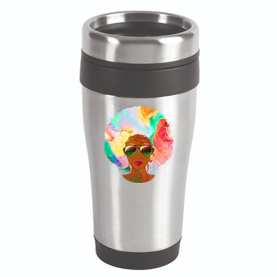 Beautiful African American Black Woman With Paint Swirl Afro 16oz Travel Tumbler