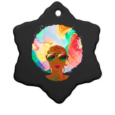 Beautiful African American Black Woman With Paint Swirl Afro Ceramic Star Ornament