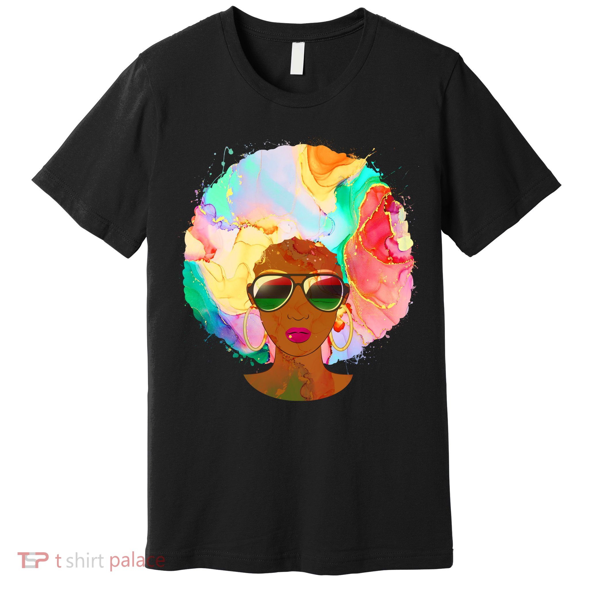 Beautiful African American Black Woman With Paint Swirl Afro Premium T-Shirt